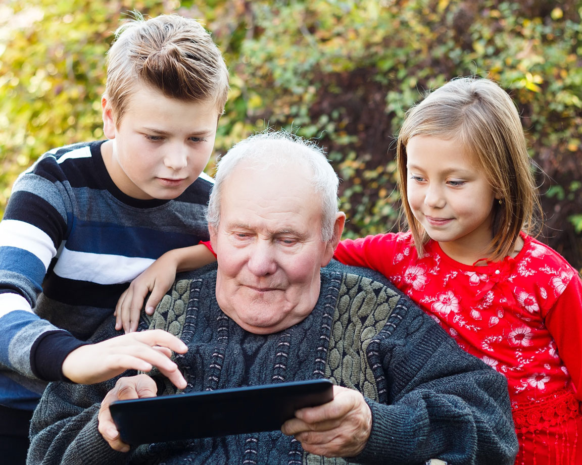 grandkids helping grandfather