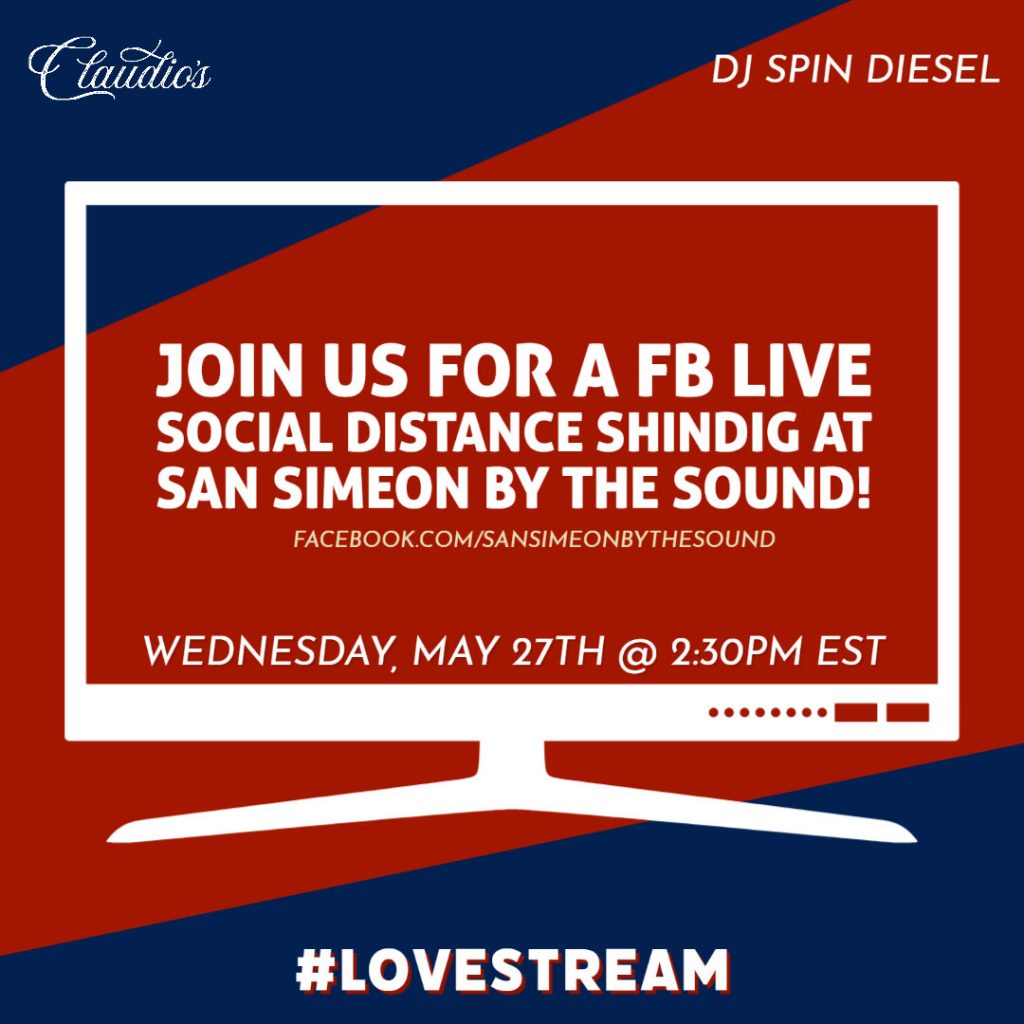 Facebook Live Social Distancing Shindig at San Simeon by the Sound flyer