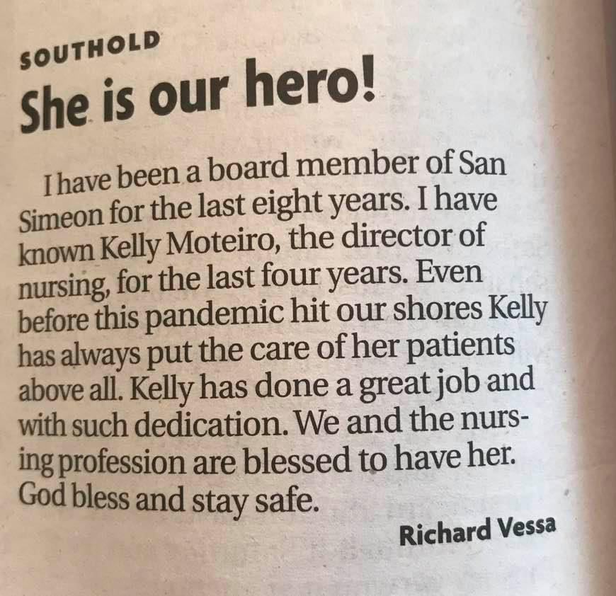 Newspaper praise for San Simeon nursing director
