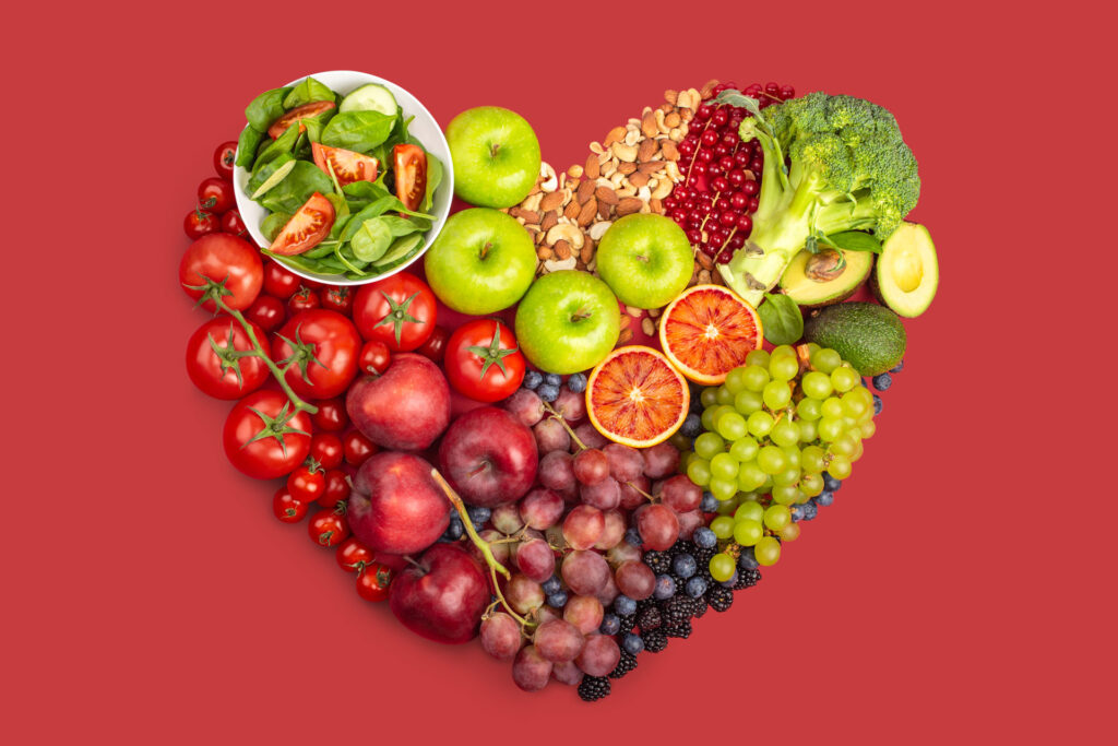 heart healthy foods in the shape of a heart