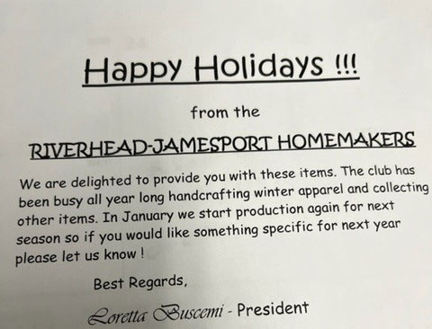 donation letter from the Riverhead-Jamesport Homemakers